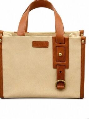 Burberry Beige and Tan Canvas Tote with Leather Trim